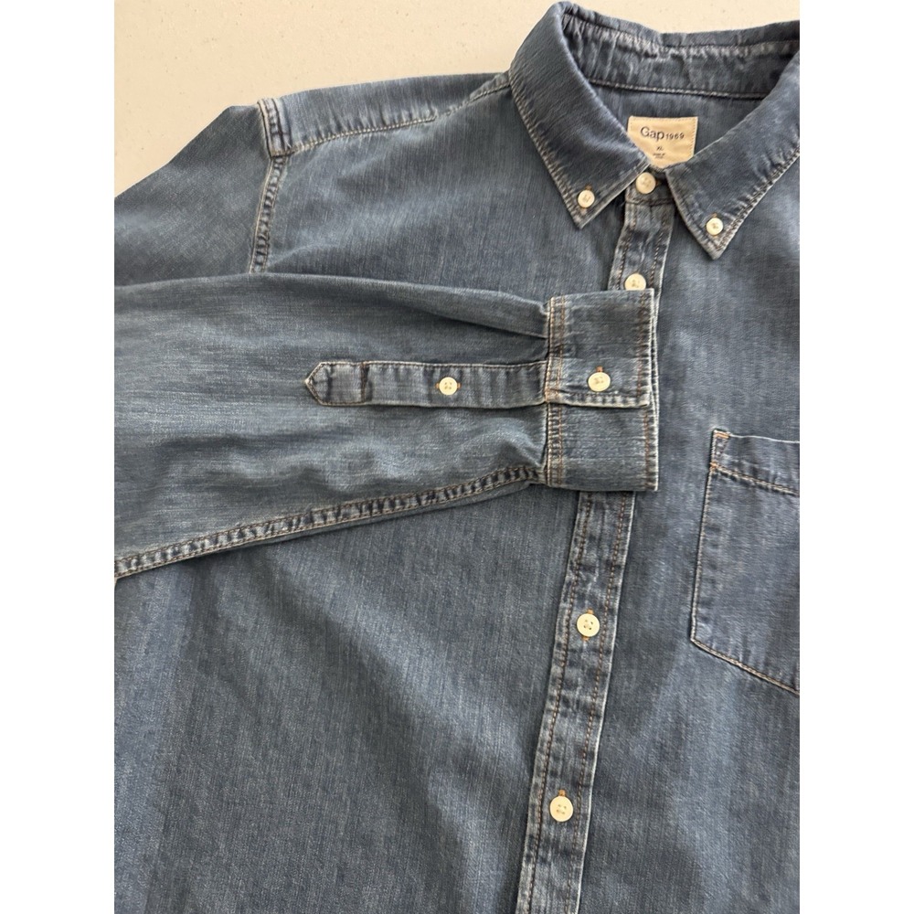 GAP 1969 Men's XL Blue Denim Chambray L/S Cotton Shirt Utility Worker Cowboy